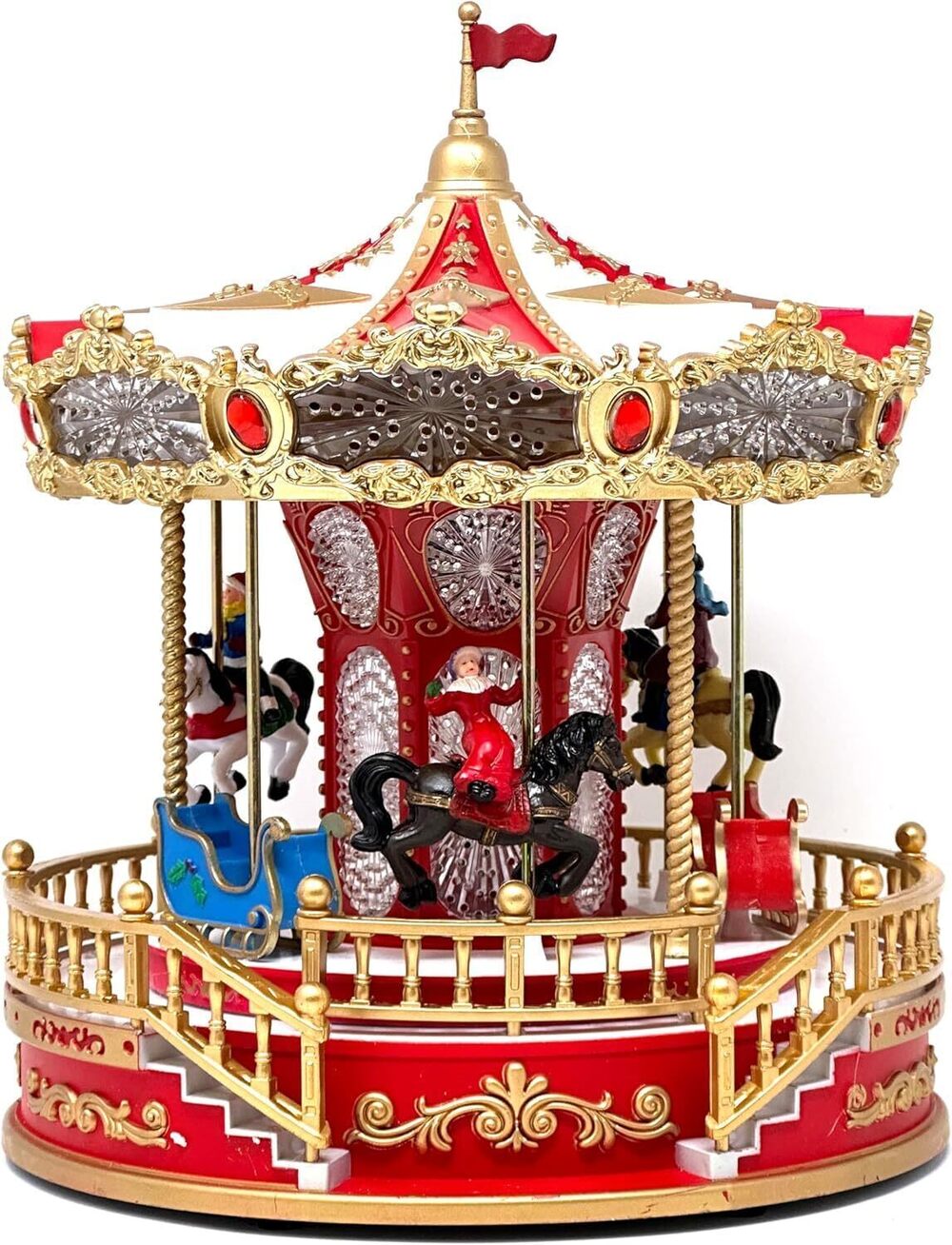 3589 Christmas Carousel Music Box，Rotating Merry Go Round with Lights